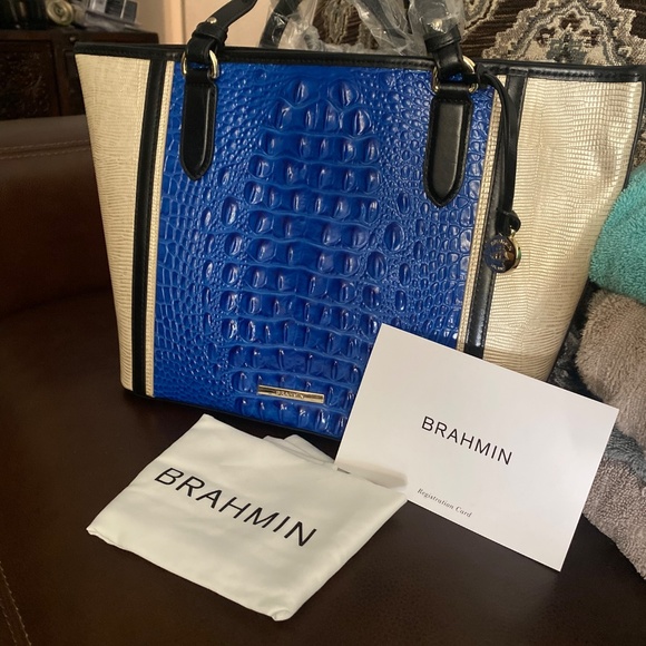 Brahmin Medium Asher Cobalt Laverne Leather Tote - Picture 2 of 4